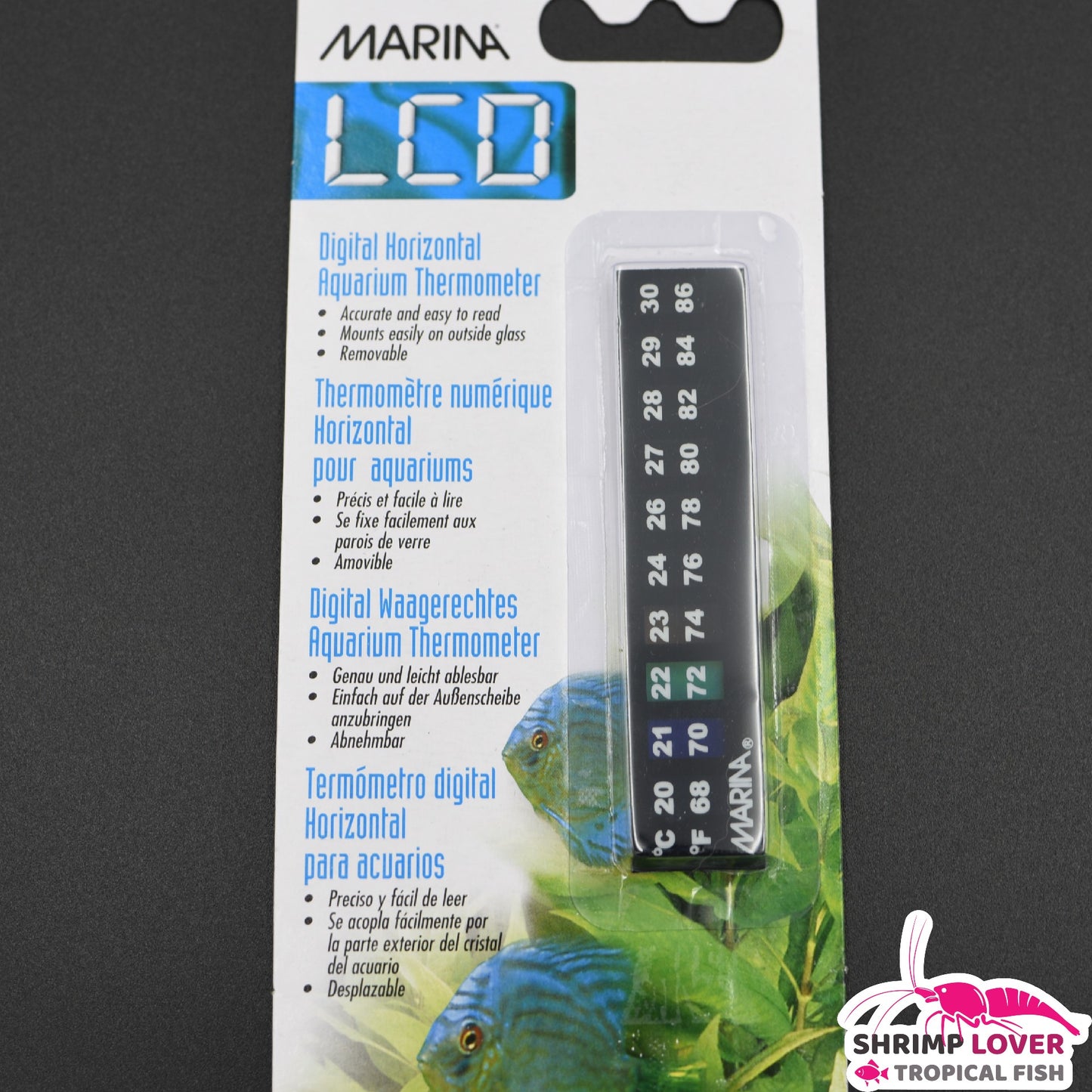 Marina Horizontal LCD Aquarium Thermometer - Centigrade - Fahrenheit - 20 to 30° C (68 to 86° F)