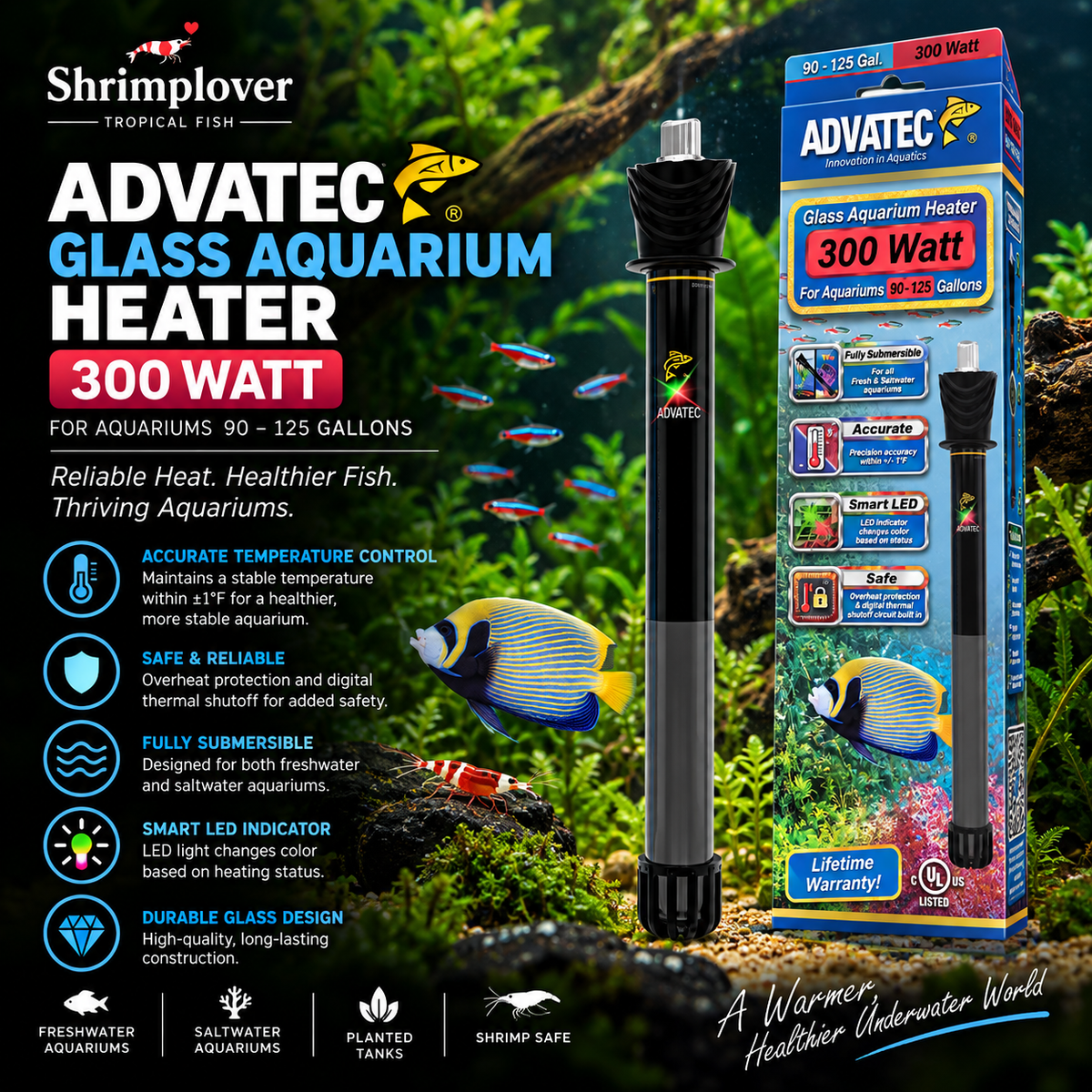 Advatec Glass Aquarium Adjustable Heater-300Watt