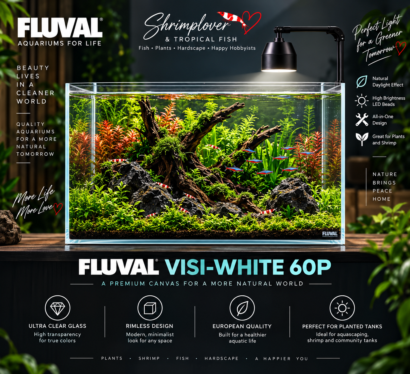 Fluval Crystal rimless / Visi-White 60P Aquarium Tank - 20.6 US Gal / 78 L