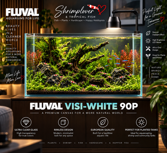 Fluval Crystal Rimless/Visi-White 90P Aquarium Tank - 53.6 US Gal / 202.5 L