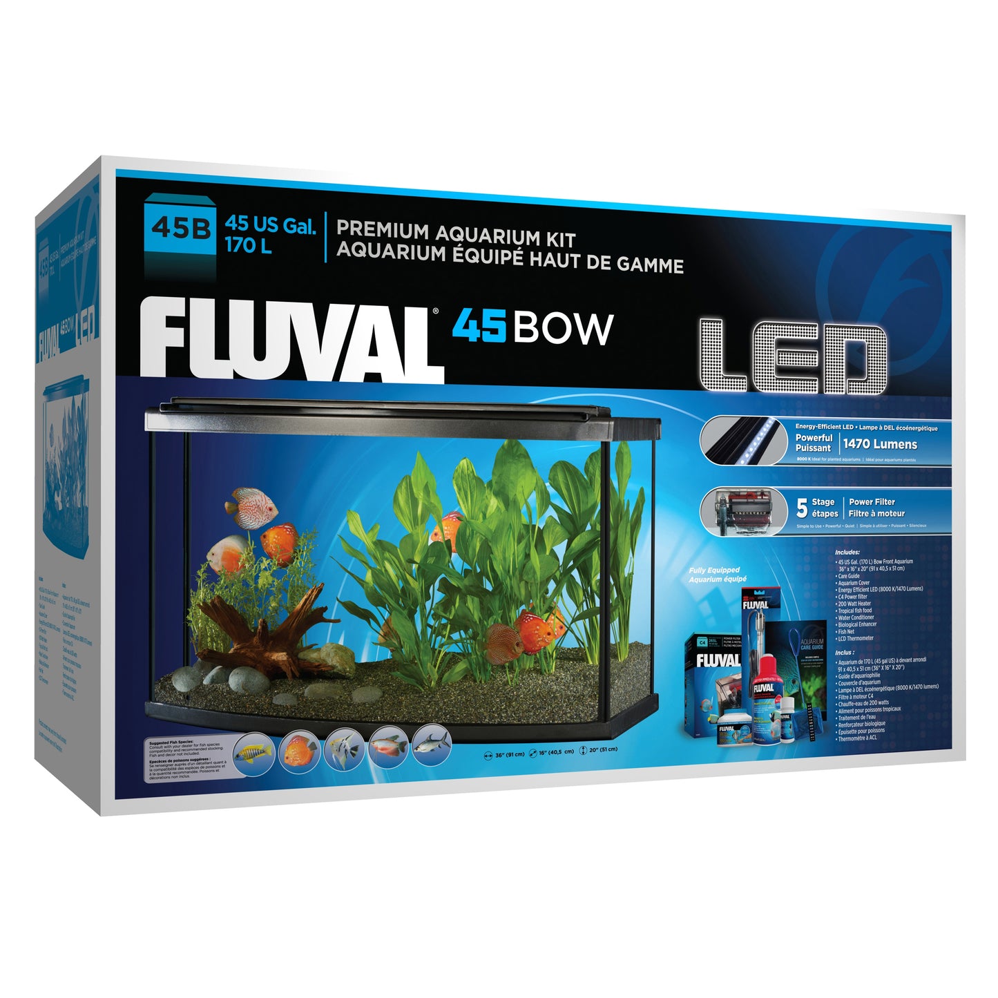 Fluval Premium Aquarium Kit with LED - 45 Bow - 170 L (45 US Gal) (Pre-Order Only) (Free Delivery to your Driveway available within 10km from store)